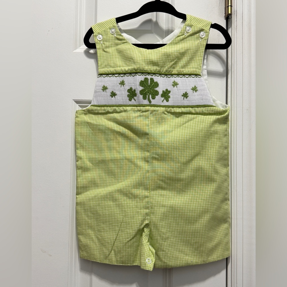 Green and White Clover Embroidered romper 12 months